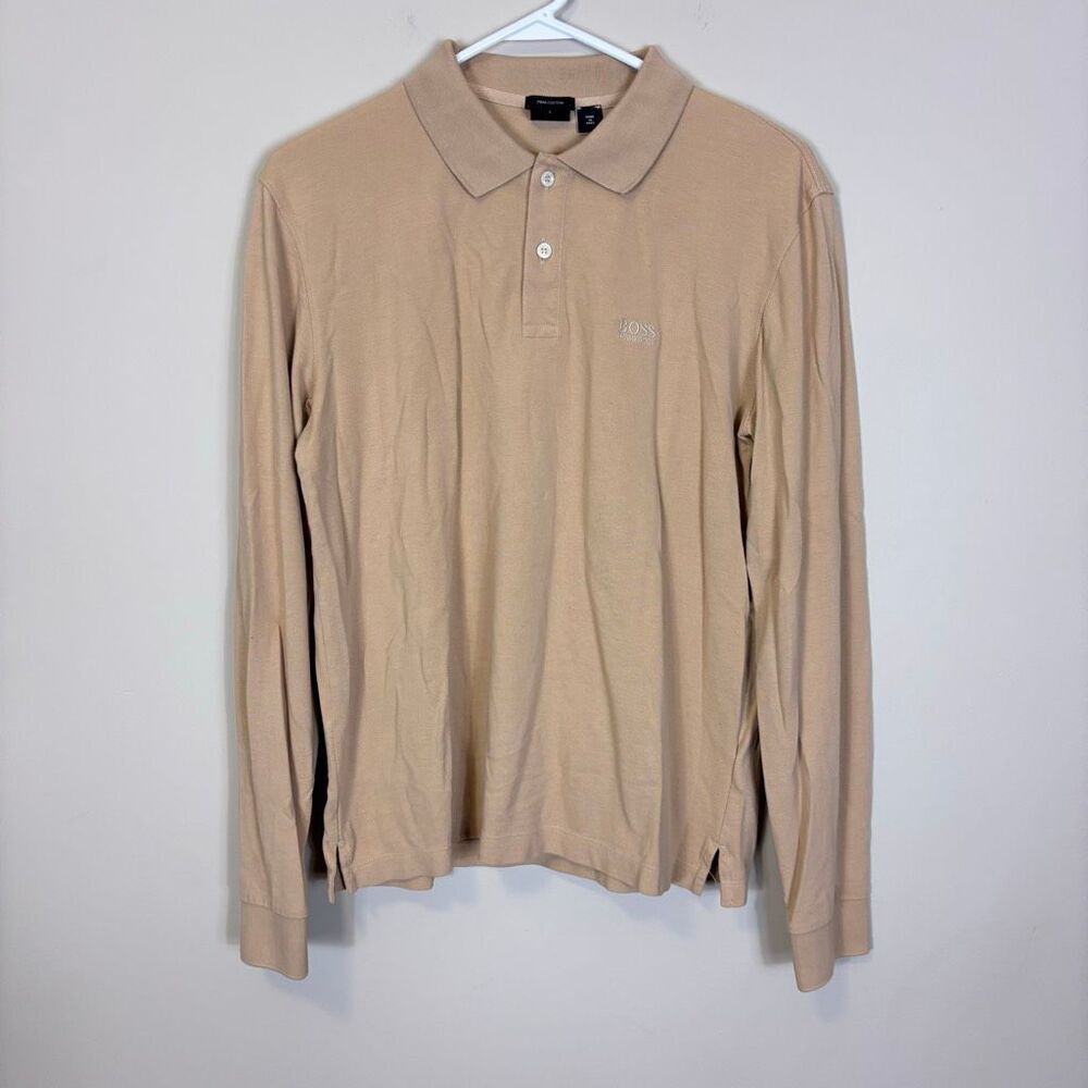 Hugo Boss Tan Collared Long Sleeve Polo Top Men’s Large